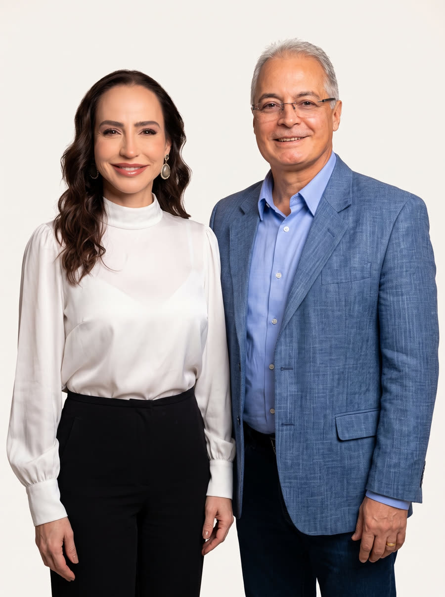 Dr. Márcio Teixeira e Christine Prato, apresentadores do podcast
